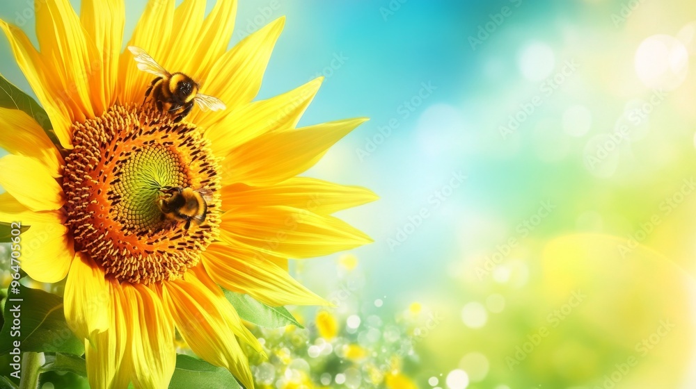 Obraz premium Vibrant Sunflower with Bee