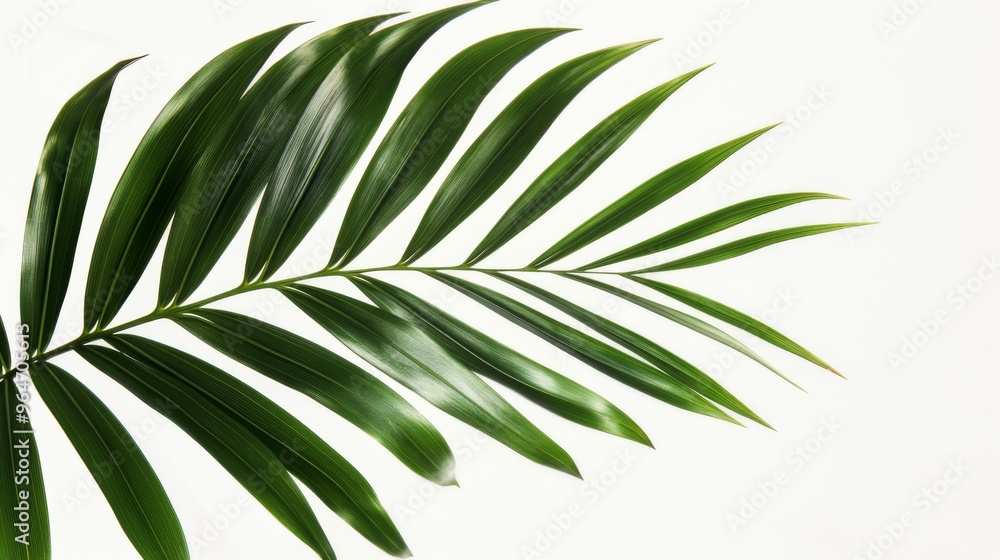Fototapeta premium Green palm leaf on white background with sharp detail