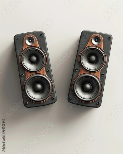 a pair of speakers sitting on top of a table