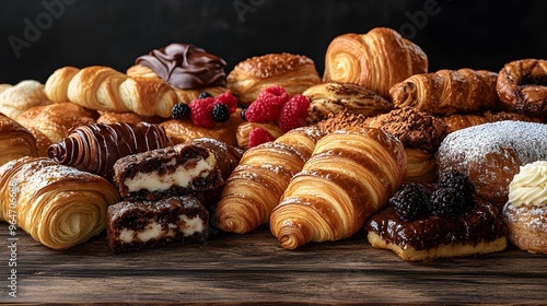 Delicious Assortment of Pastries on Rustic Wooden Table.