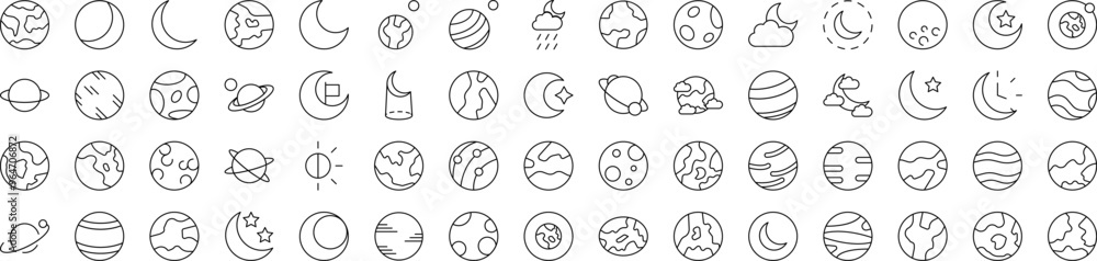 Space Thin Line Icon Set. Editable Stroke. Suitable for Banners, Cards, Social Networks, Apps Space Thin Line Icon Set. Editable Stroke. Suitable for Banners, Cards, Social Networks, Apps