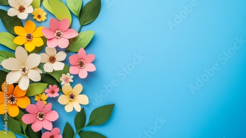 Colorful Floral Arrangement on Blue Background