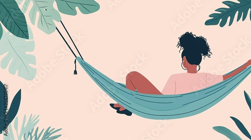 Woman enjoying a digital-free day in a hammock, surrounded by nature, illustrating unplugged wellness photo