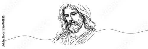 vector image of Jesus in a single line style on a white background