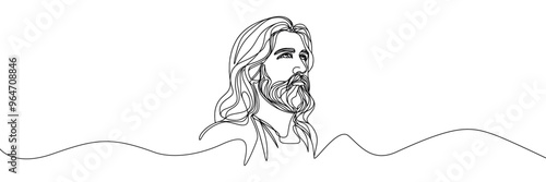 vector image of Jesus in a single line style on a white background