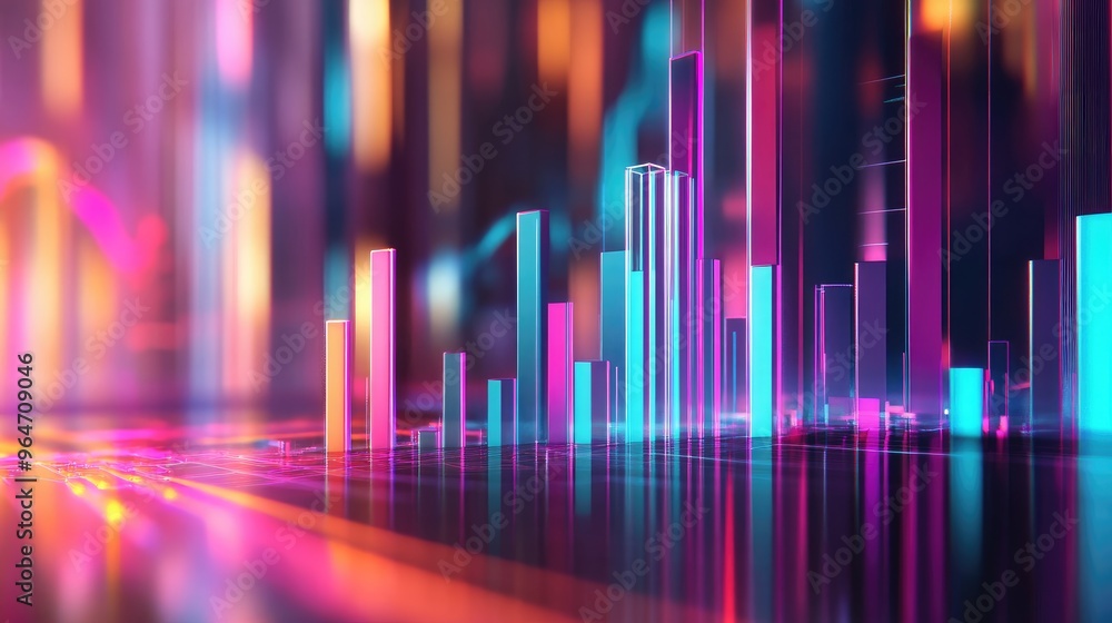 Abstract Neon Cityscape with Glass Towers and Reflections Abstract Neon Cityscape with Glass Towers and Reflections