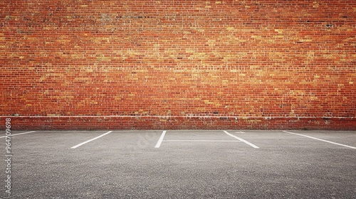 Empty Parking Lot with Brick Wall
