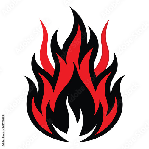 Fire and flames. Black and red fiery flames. Vector scalable design on white background