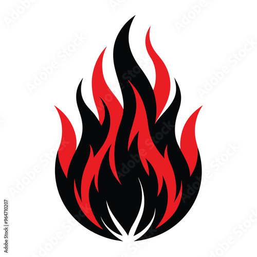 Fire and flames. Black and red fiery flames. Vector scalable design on white background