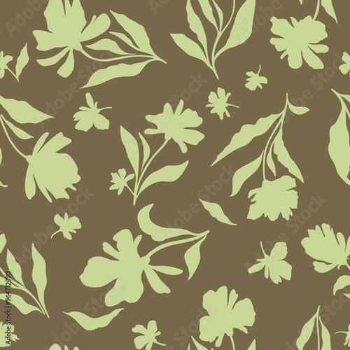 Seamless floral vector laconic black and white handmade ink drawing for fabric design, decor, ceramics, greeting cards, flowers, texture print for backgrounds
