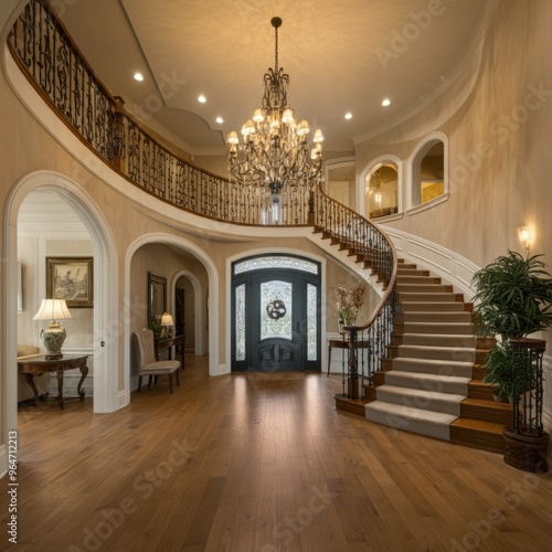 Foyer with curved staircase