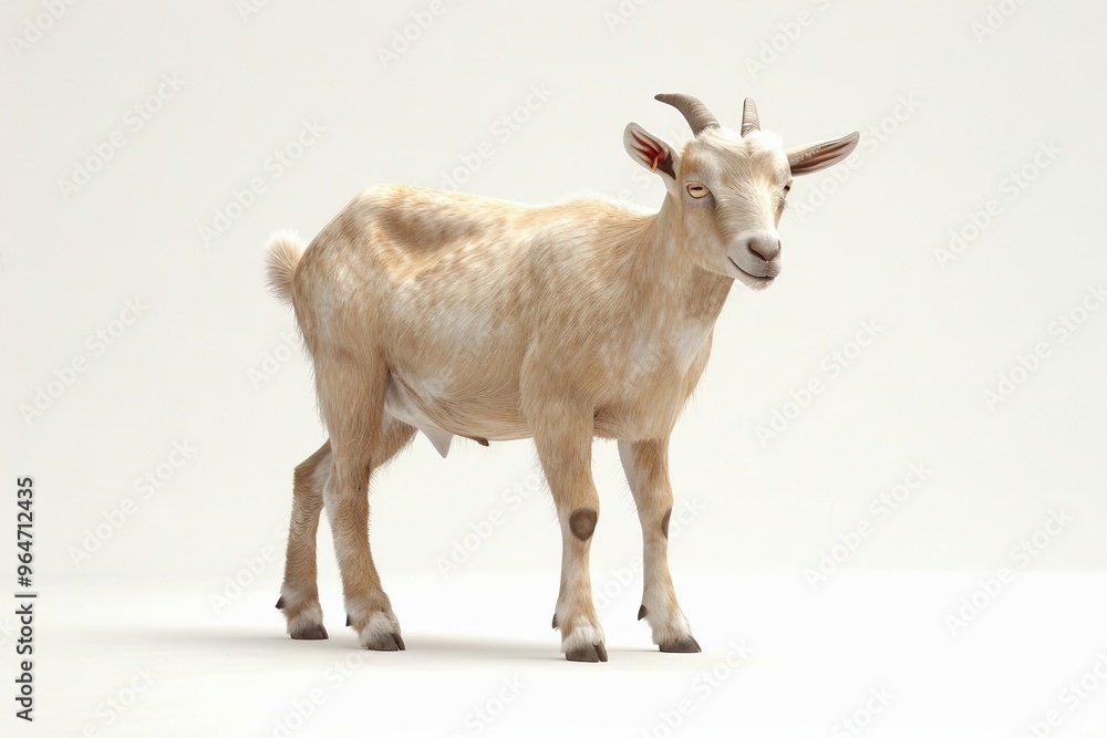 a small goat standing on a white surface a small goat standing on a white surface
