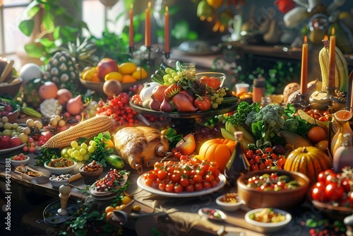 a table filled with lots of different types of food photo