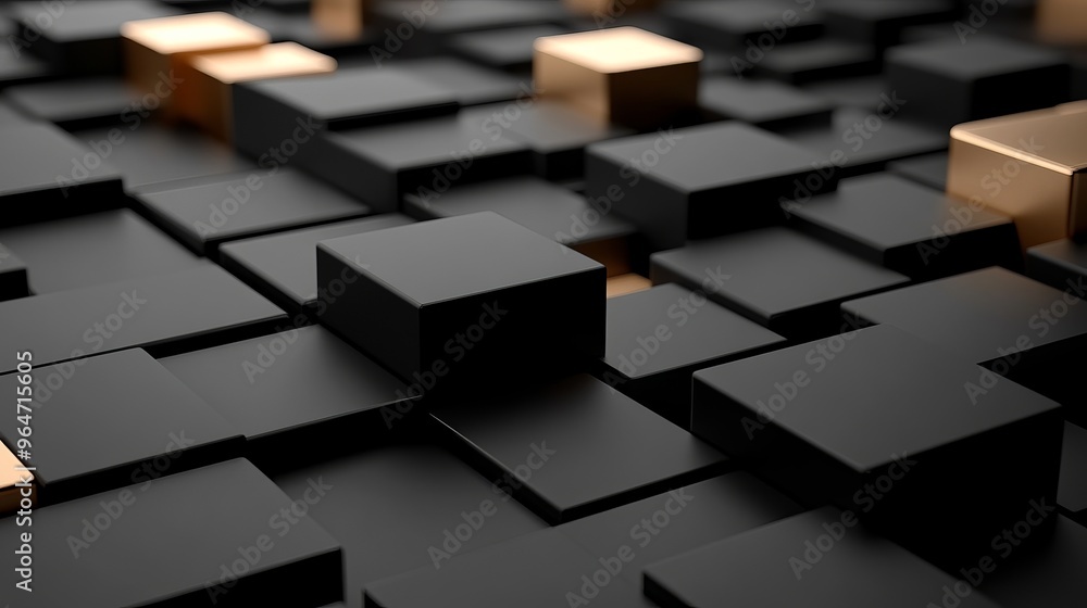 Abstract geometric blocks rendered in 3D, showcased on a black background for an artistic visual effect Abstract geometric blocks rendered in 3D, showcased on a black background for an artistic visual effect
