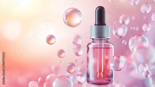 Hyaluronic acid bubbles and clear collagen drops illustrated as cosmetic serum elements for skincare products in a vector format