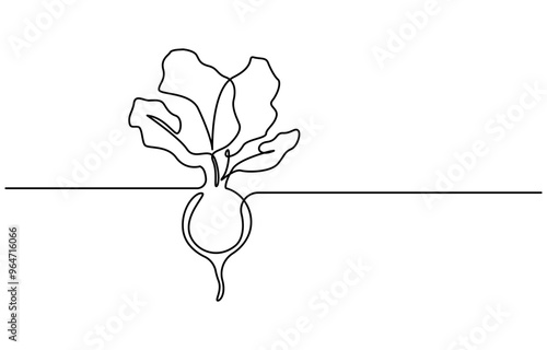 Beetroot in continuous line art drawing style. Garden beet black linear sketch isolated on white background. One continuous line drawing whole healthy organic beetroot for plantation logo identity