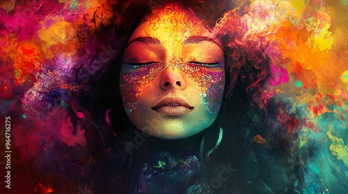 Vibrant Abstract Portrait with Cosmic Colors