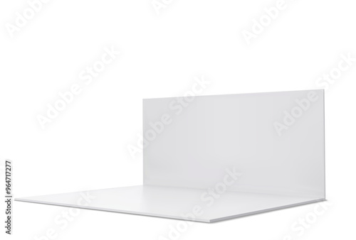 Vector 3D exhibition booth. Showroom. Square corner. Empty geometric square. Blank box template. White blank exhibition stand. Presentation event room.