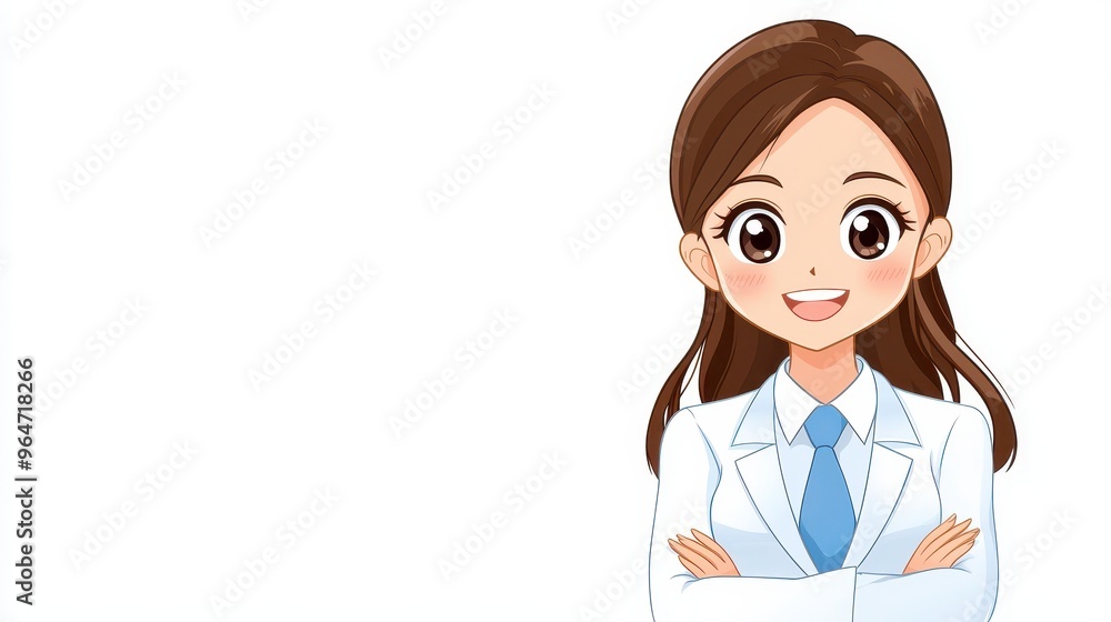 Cheerful Anime Style Businesswoman Wearing Professional Attire Smiling Happily at Work Cheerful Anime Style Businesswoman Wearing Professional Attire Smiling Happily at Work