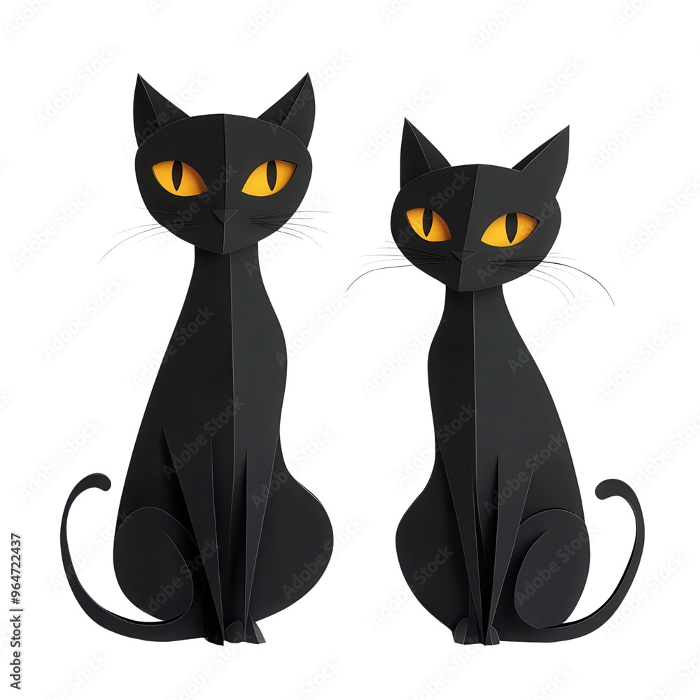 Stylized illustration of two black cats with sharp features and bright yellow eyes, perfect for artistic and Halloween-themed designs. Stylized illustration of two black cats with sharp features and bright yellow eyes, perfect for artistic and Halloween-themed designs.