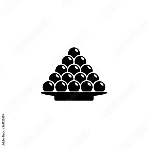 Elegant black vector icon illustrating caviar served on a plate.