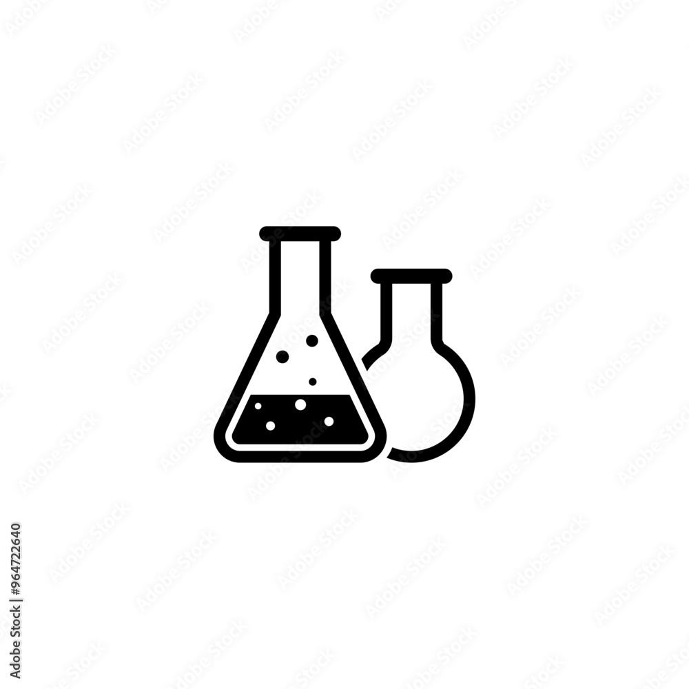 Set of two laboratory flasks, one with bubbling liquid. Perfect for science and research themes. Set of two laboratory flasks, one with bubbling liquid. Perfect for science and research themes.