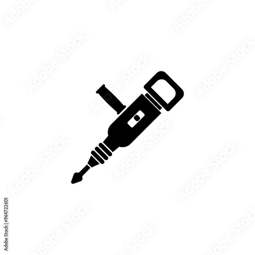 Black vector icon of a power hammer drill, perfect for construction themes.