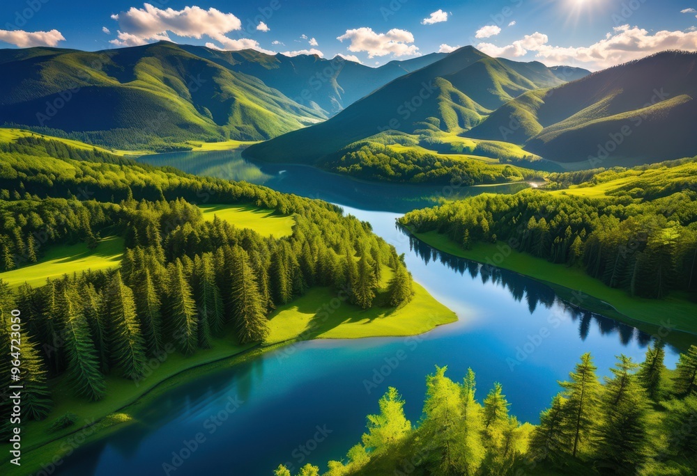 Fototapeta premium stunning eye views showcasing diverse landscapes lush rolling serene lakes majestic mountains, aerial, nature, forest, hills, valley, scenery, terrain