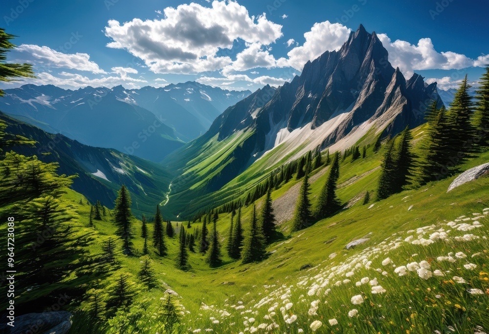 stunning panoramic views showcasing majestic mountain summits surrounded lush greenery clear blue skies, altitude, azure, backdrop, breathtaking, captivating stunning panoramic views showcasing majestic mountain summits surrounded lush greenery clear blue skies, altitude, azure, backdrop, breathtaking, captivating