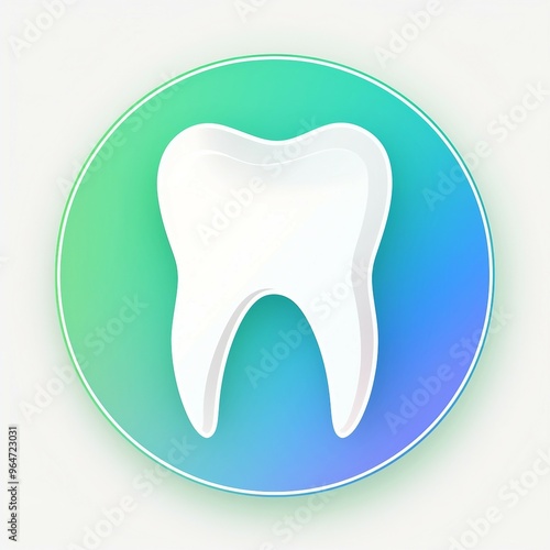 a white tooth on a blue and green circle