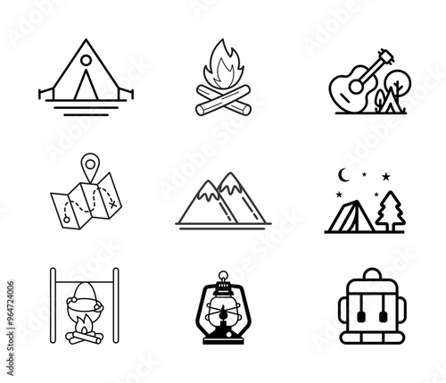 Outdoor and Camping Icon Set with Editable Stroke and Pixel Perfect.
