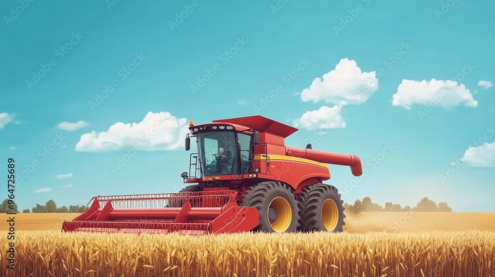 Fototapeta premium Modern Combine Harvester in Wheat Field