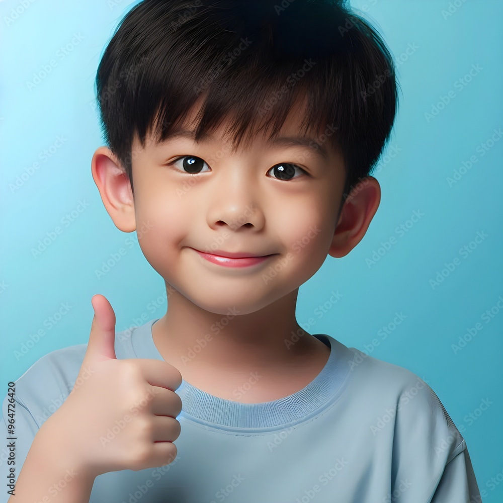 One cute child showing thumbs up, Human reaction, feelings, emotions, showing thumbs up gesture as sign of approval One cute child showing thumbs up, Human reaction, feelings, emotions, showing thumbs up gesture as sign of approval