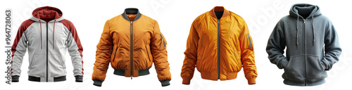 jacket mockup templates collection, front view isolated on transparent background, generated ai