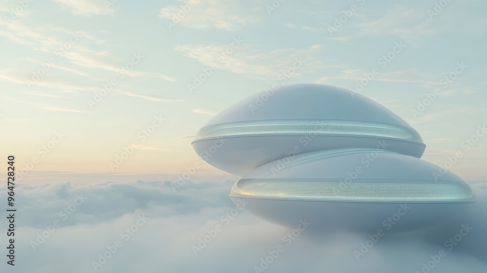A pair of white domes are floating in the sky A pair of white domes are floating in the sky