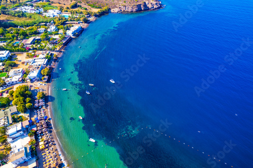 Aerial view of Gumusluk, Bodrum. Mugla, Turkey. Gumusluk Bay (Myndos) panoramic view. Drone shot. photo