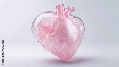 A heart made of glass is shown in a pink color