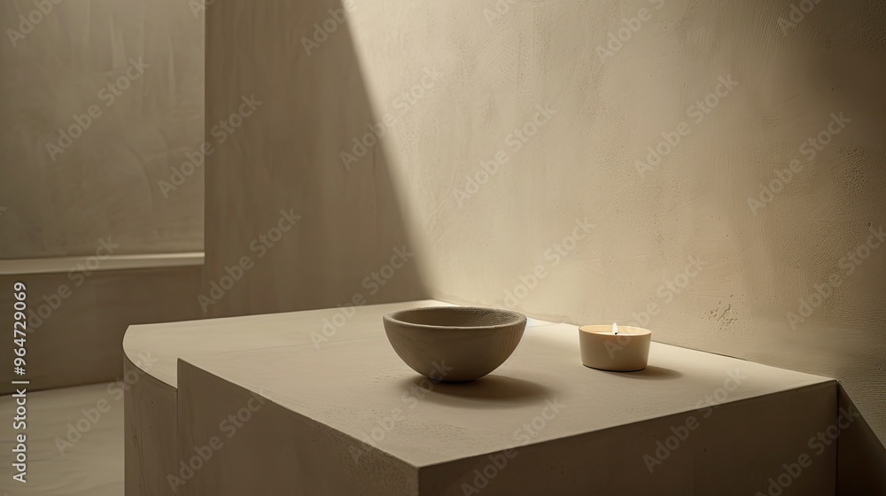 a gray rolled towel on a white table against a beige wall a gray rolled towel on a white table against a beige wall