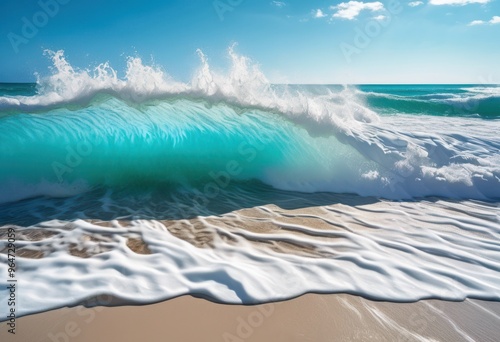 breathtaking ocean waves crashing untouched shorelines clear blue skies soft white sand, beach, water, sea, coast, sky, clouds, nature, landscape, scenery