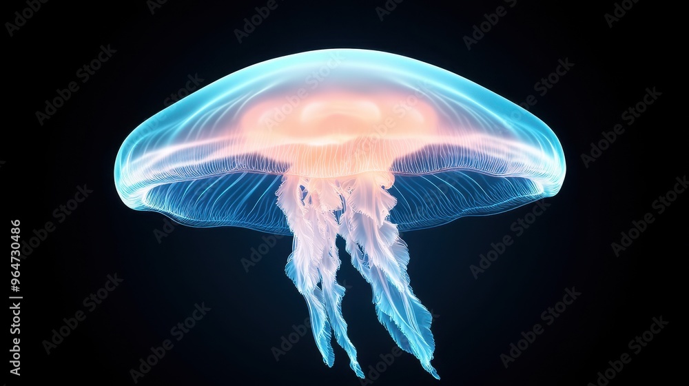 A jellyfish with a blue and orange body A jellyfish with a blue and orange body