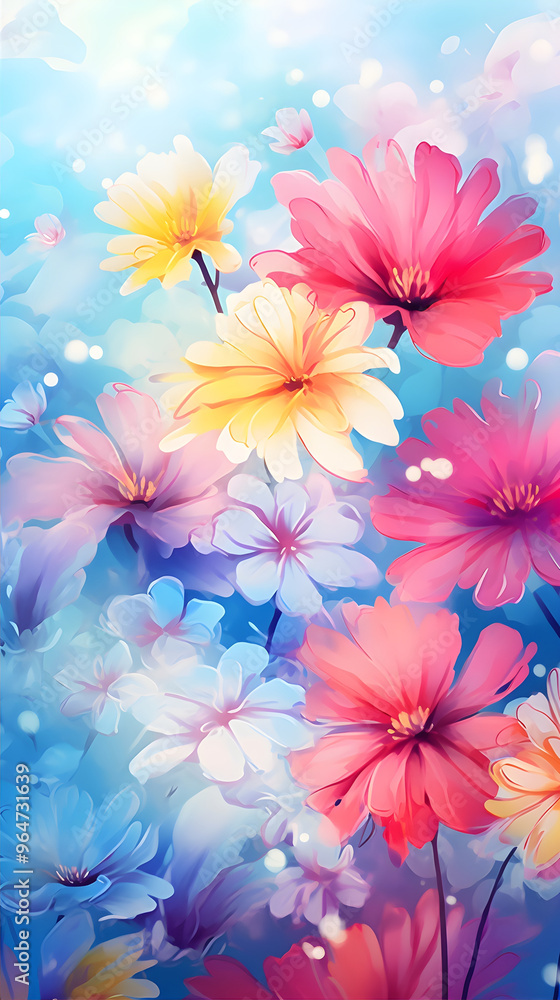 Colorful array of various flowers in a soft and whimsical setting with pastel colors, evoking feelings of happiness and creativity, ideal for art lovers. Colorful array of various flowers in a soft and whimsical setting with pastel colors, evoking feelings of happiness and creativity, ideal for art lovers.