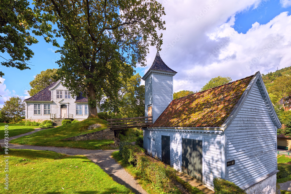 Obraz premium The Tower House in open air museum Gamle (old) Bergen, Norway