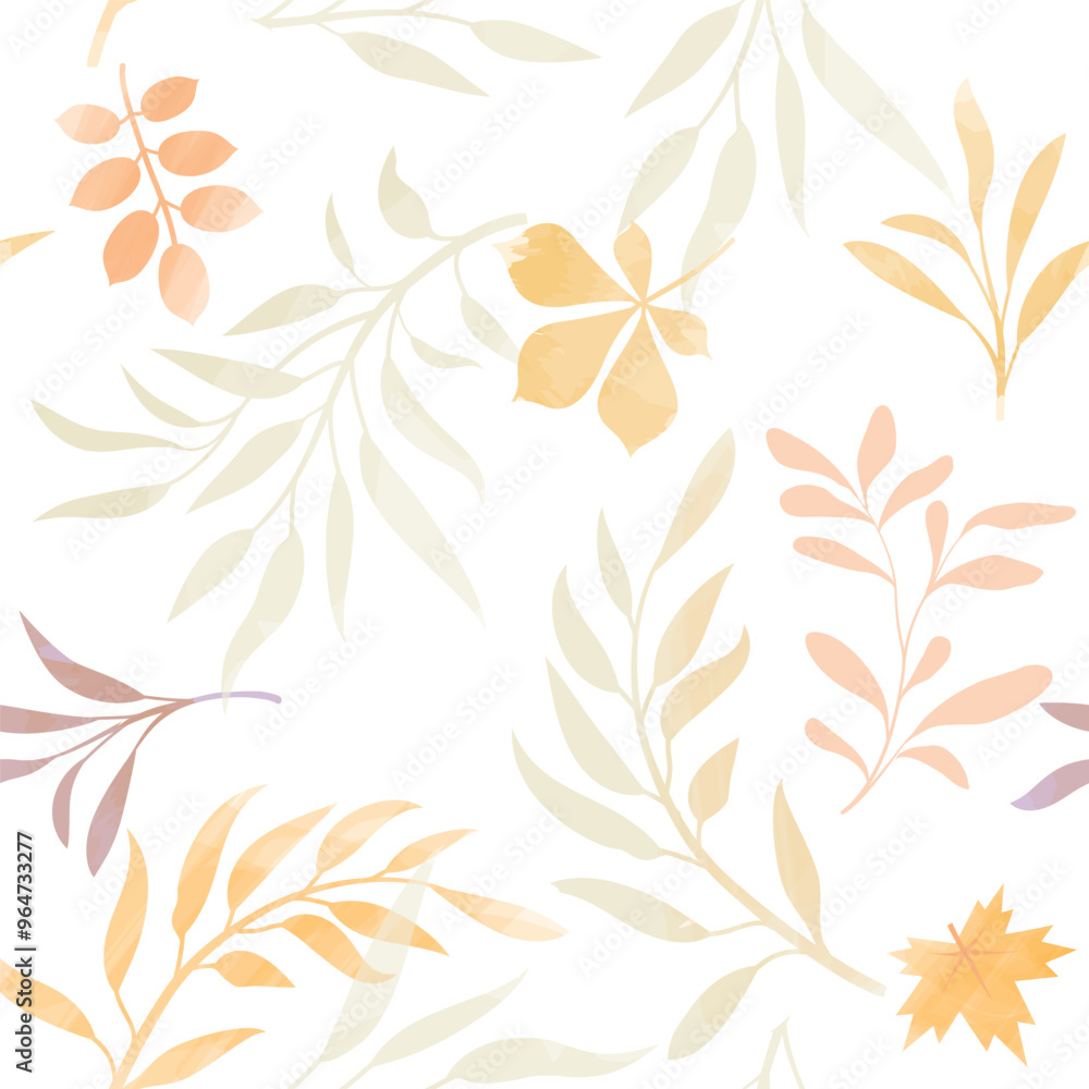 Autumn seamless pattern. Fall leaves Background. Autumnal Nature texture. Flourish leaves decor. Watercolor Drawing for your design Autumn seamless pattern. Fall leaves Background. Autumnal Nature texture. Flourish leaves decor. Watercolor Drawing for your design