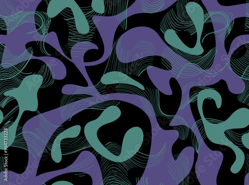 Abstract seamless pattern with dots and loopy blots. Surface pattern fill irregular spots organic shape. Hand drawn stylish abstract print. Creative contemporary template for design