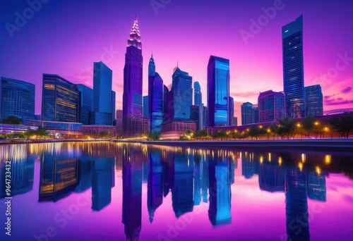 vibrant cityscapes featuring impressive architecture under dusk skies illuminated buildings colorful reflections, skyline, sunset, lights, illumination