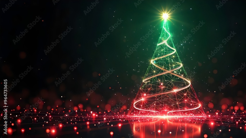 Abstract Christmas Tree with Lights - Digital Holiday Design Abstract Christmas Tree with Lights - Digital Holiday Design