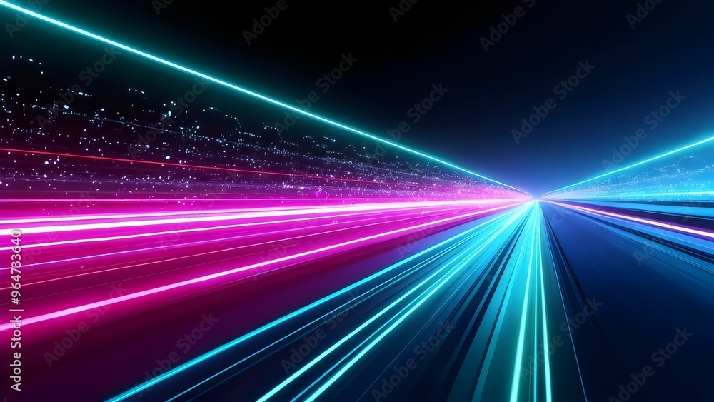 Fototapeta premium Neon Lights Speeding Through Tunnel - Abstract Futuristic Background