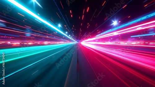 Neon Lights Speeding Through Tunnel - Abstract Futuristic Background