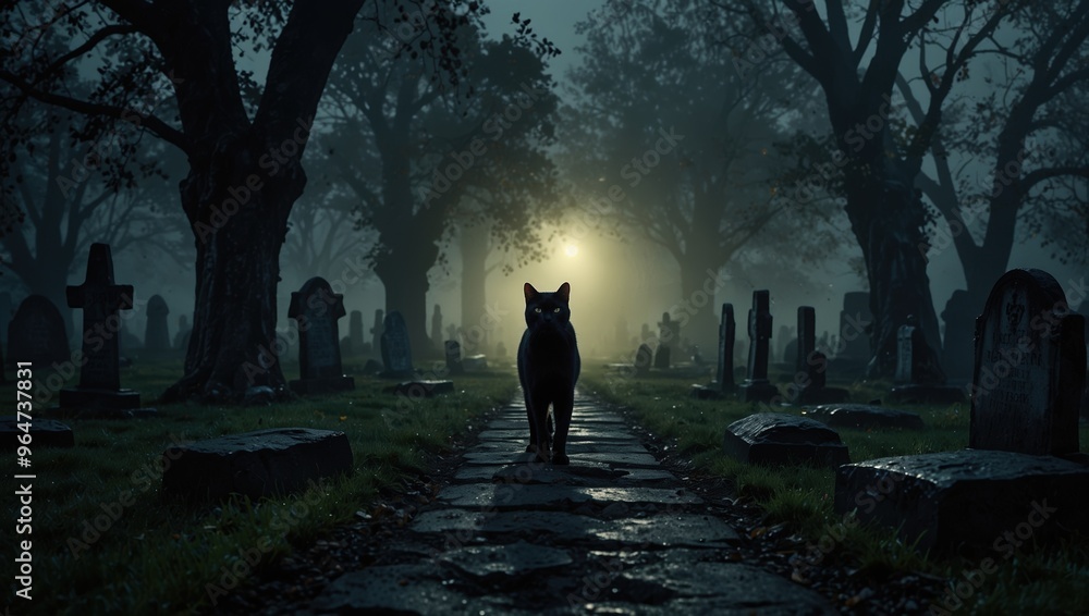 Fototapeta premium black cat on cemetery