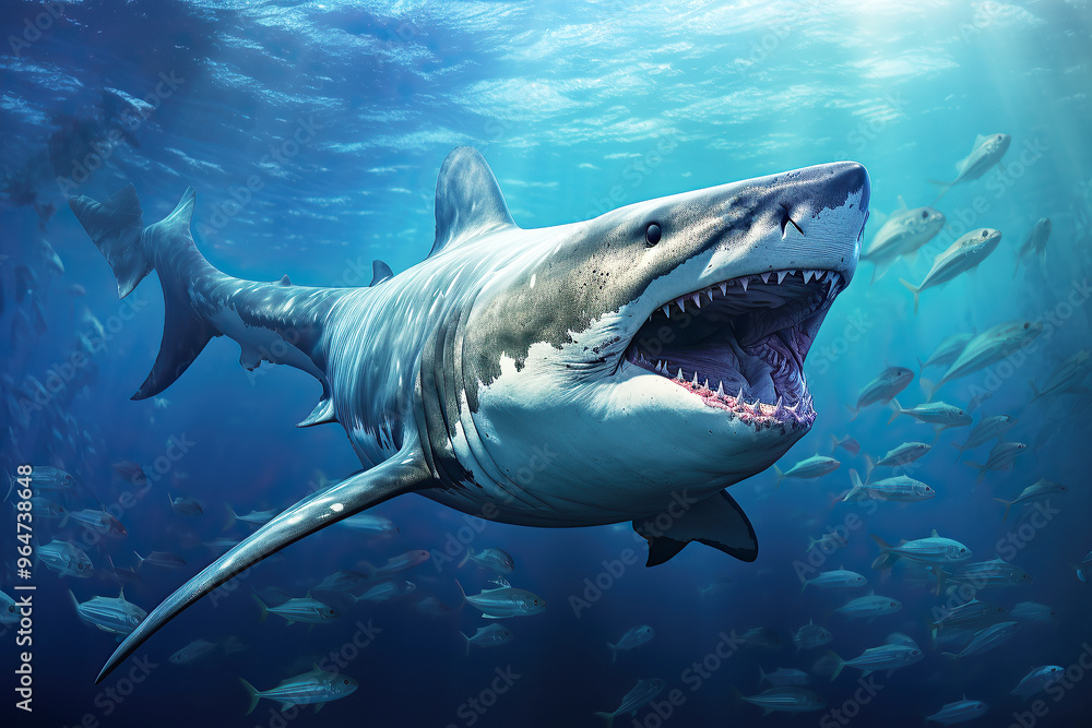 generated illustration of great white shark under water with teeth generated illustration of great white shark under water with teeth
